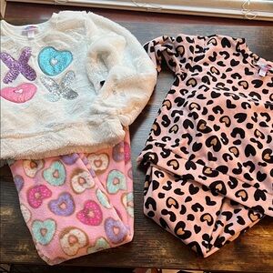 btween Fuzzy Pajama Set with Heart and Leopard Patterns